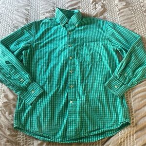 Izod Mens Shirt Medium Green White Plaid Check Button Down Collar Long Sleeve